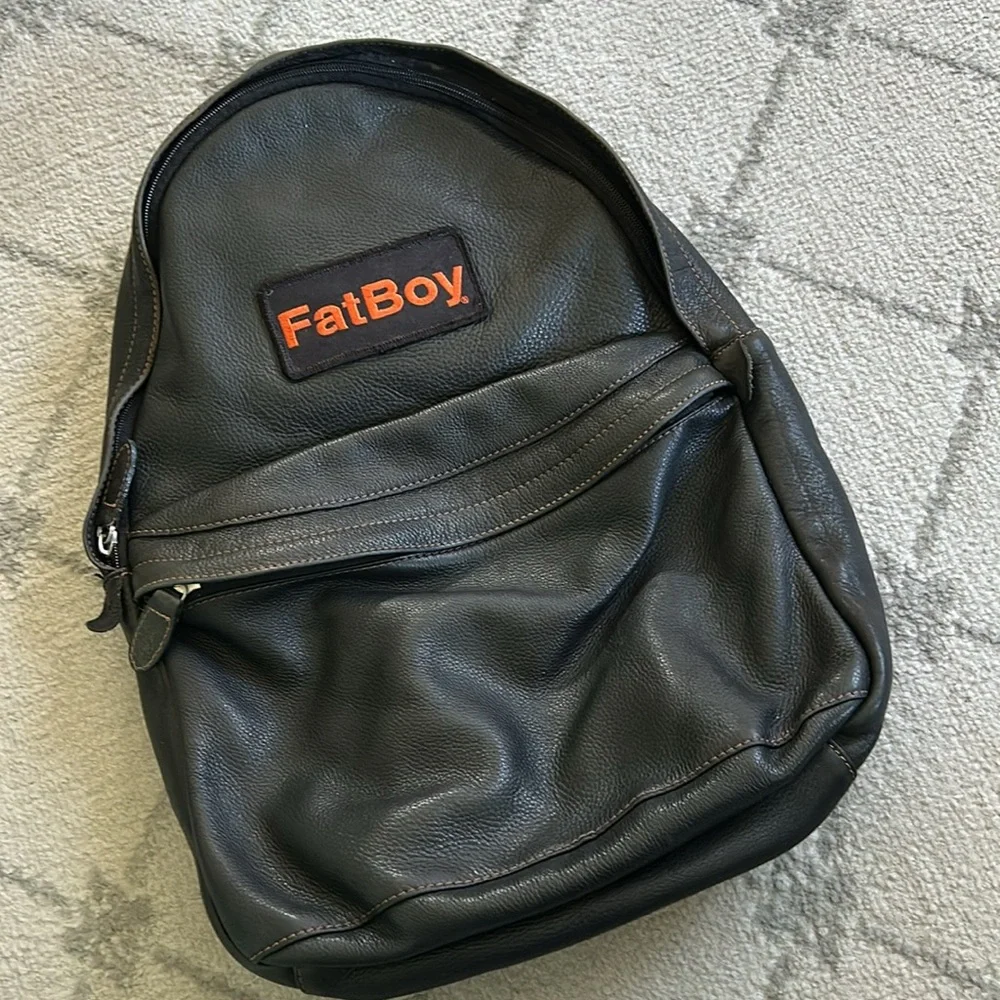Vintage Black Leather Backpack With Harley Davidson FATBOY Embroidered P…